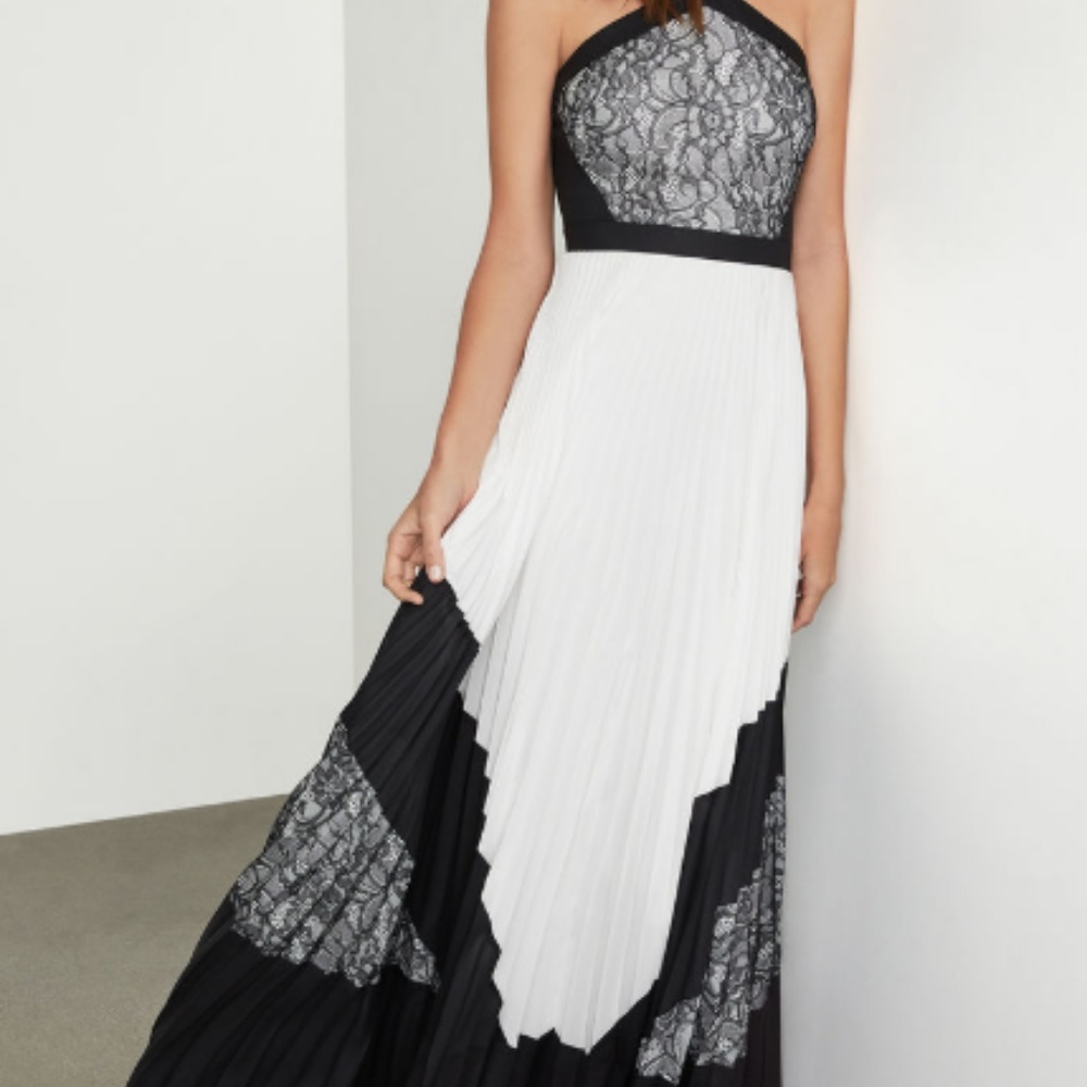BCBG Two-tone Color Block Pleated Lace Maxi Dress